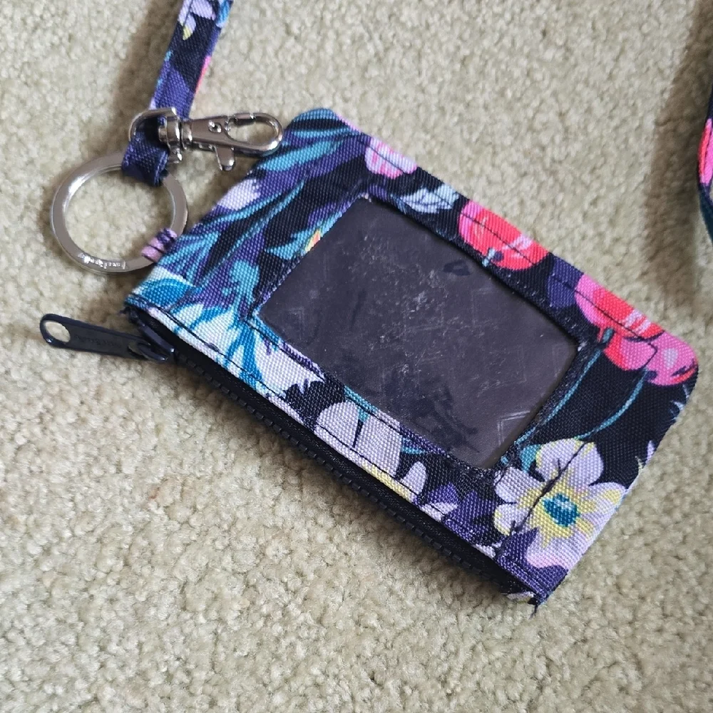 Vera Bradley Black Floral Lanyard ID Holder with Pink & Blue Accents